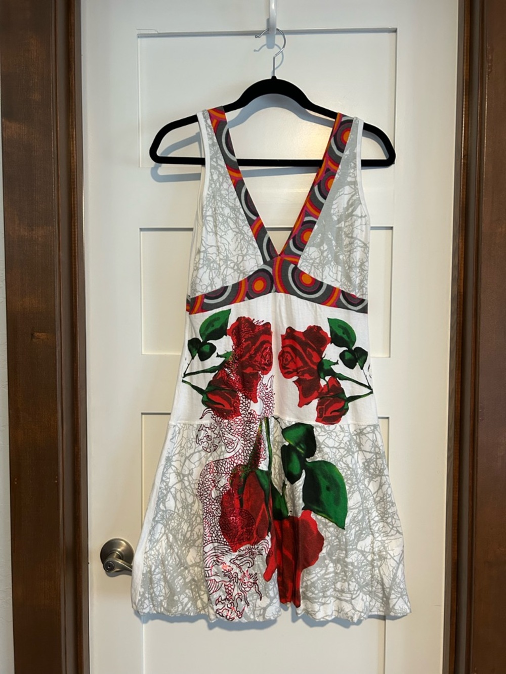 Desigual Floral Red Dragon Bomber Dress Size Large